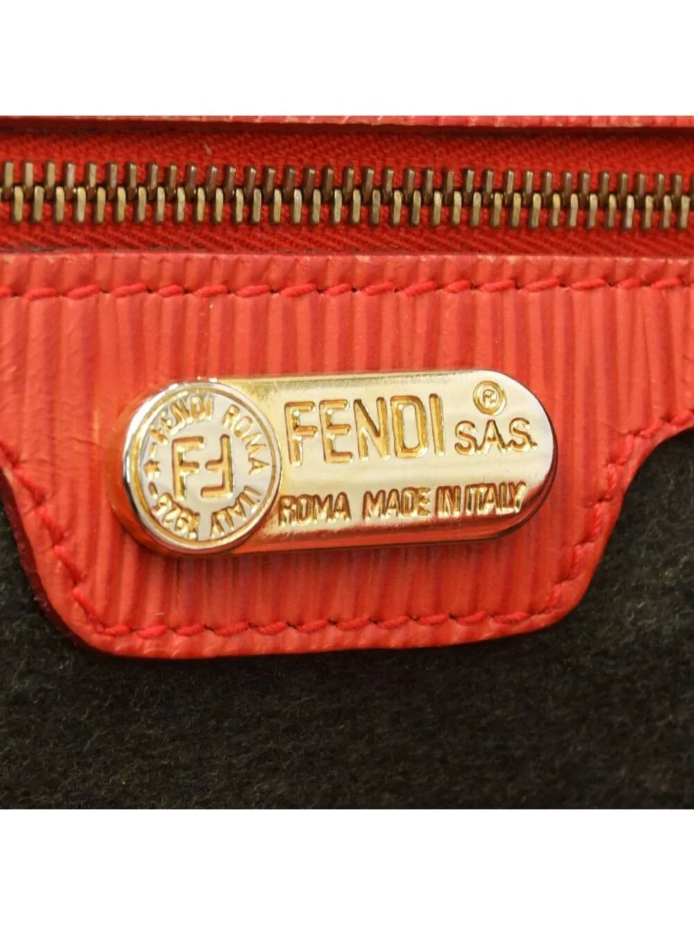 Fendi Tote Bag Rabbit Fur Leather Red Gold